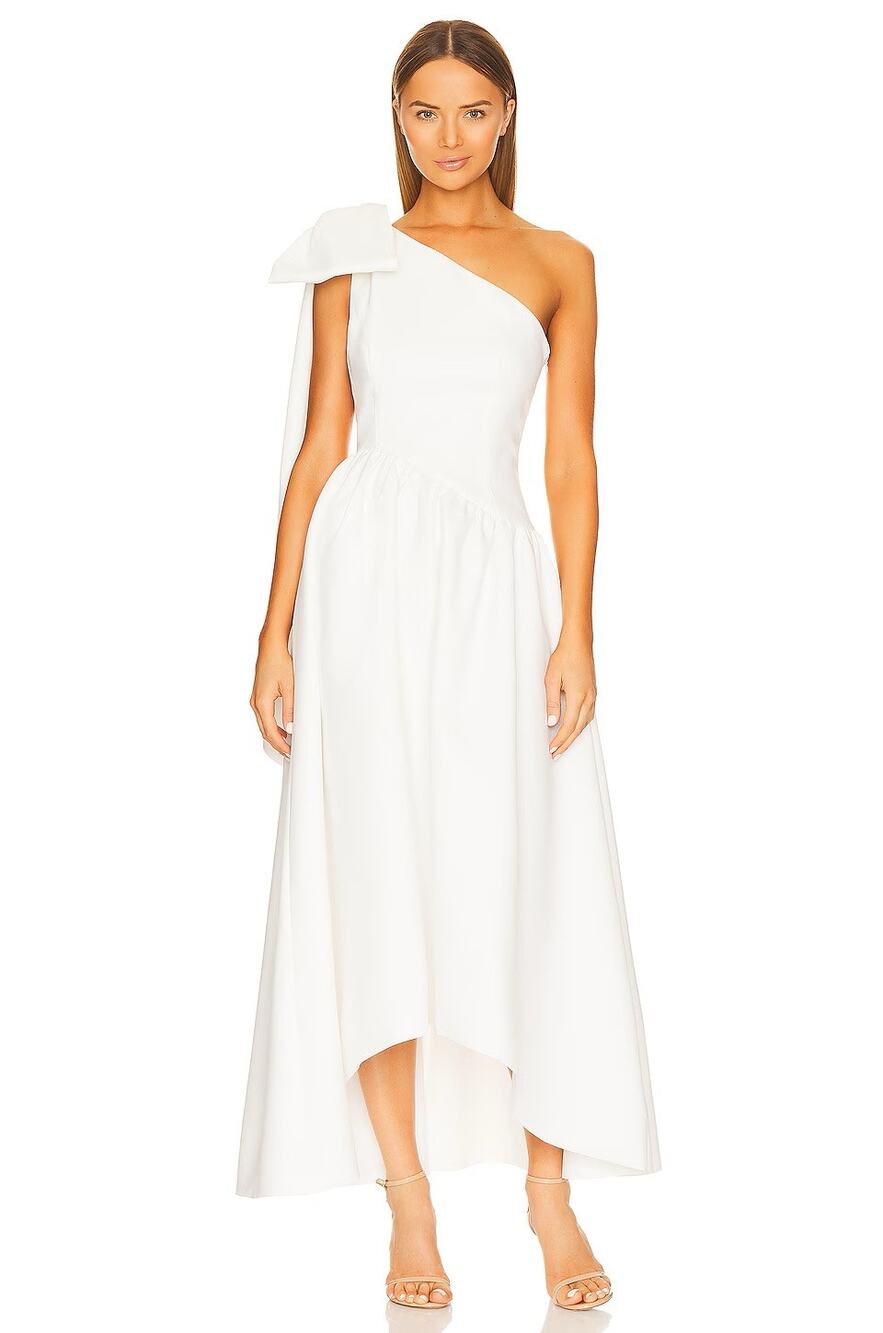 ELLIATT Liesel Ivory One Shoulder Bow Hi-Low Maxi Dress XS NWT
